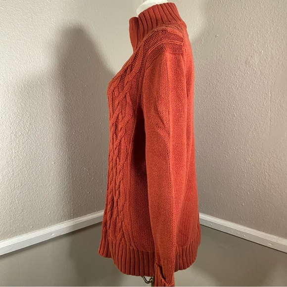 Banana Republic Sweater Cable Knit High 3/4 Collar Button Orange Size Large - Picture 3 of 11